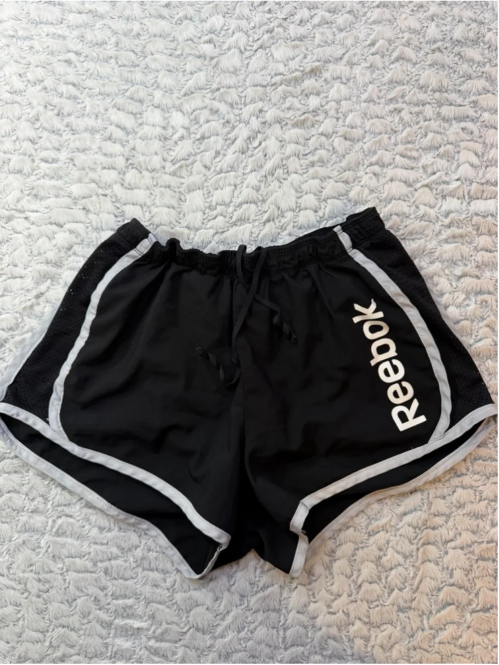 Reebok Women’s Black Mesh Running Shorts Drawstring Elastic Waist, M